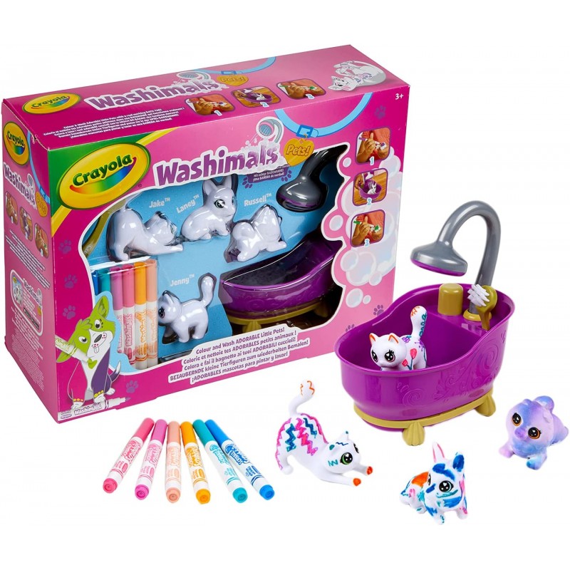 Crayola - Washimals Pets - Set Attività Colora Lava Ricolora con Cuccioli con Vasca da Bagno Funzionante - CRA74-7453