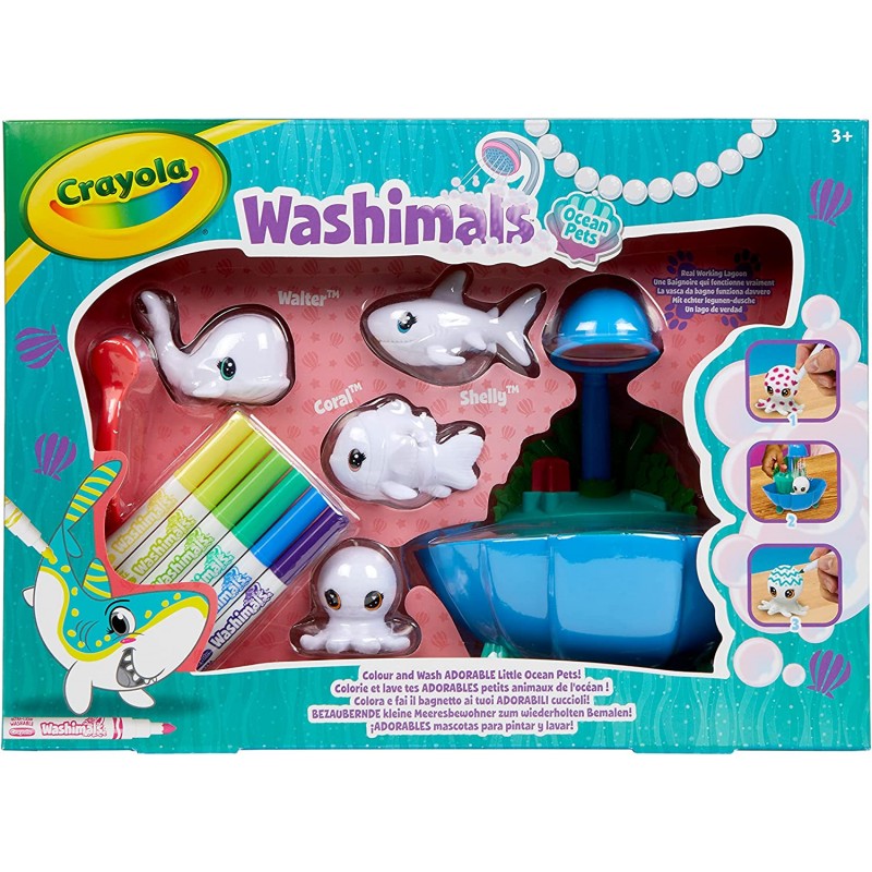 Crayola - Washimals Ocean Pets - Set Attività Colora Lava Ricolora con Animali Marini, Ambientazione Laguna - CRA747454