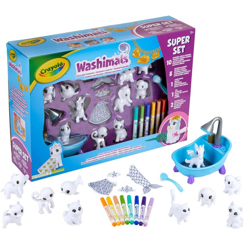 Crayola - Washimals, Super Set Maschere e Costumi, per Colorare e Fare Il Bagnetto ai Cuccioli - CRA74-7461