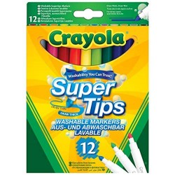 Crayola - Super Punta Pennarelli Lavabili Punta Media, Confezione da 12 Pezzi Colori Assortiti, 7509