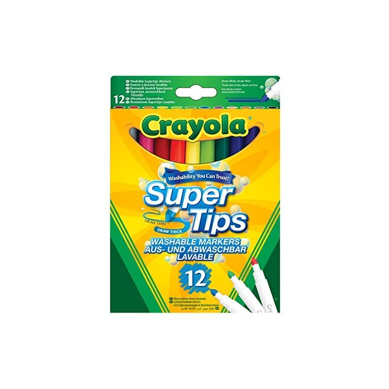 Crayola - Super Punta Pennarelli Lavabili Punta Media, Confezione da 12 Pezzi Colori Assortiti, 7509
