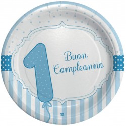 8 Piatti Ø 18 cm Buon Primo Compleanno Celeste, 62136