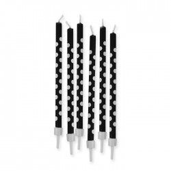 6 Candeline matita con supporti, colore nero a pois, DI73127
