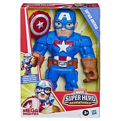 Hasbro - Playskool Heroes - Captain America Marvel Super Hero Adventures Mega Mighties, action figure 25 cm da collezione, E7105