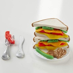 Hasbro Play-Doh - Sandwich formaggioso (Playset con 1 vasetto di Pasta da Modellare Play-Doh Elastix, 6 vasetti di Pasta da Mode