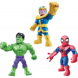 Marvel Super Hero Adventures Mega Mighties 25 cm Figura 3 Pack, Thanos, Spider-Man, Hulk - E7772