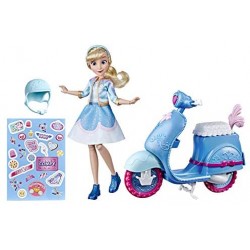 Hasbro Disney Princess - Comfy Squad, Bambola Fashion Cenerentola con Scooter, Casco e Adesivi per Personalizzare, Ispirata al F