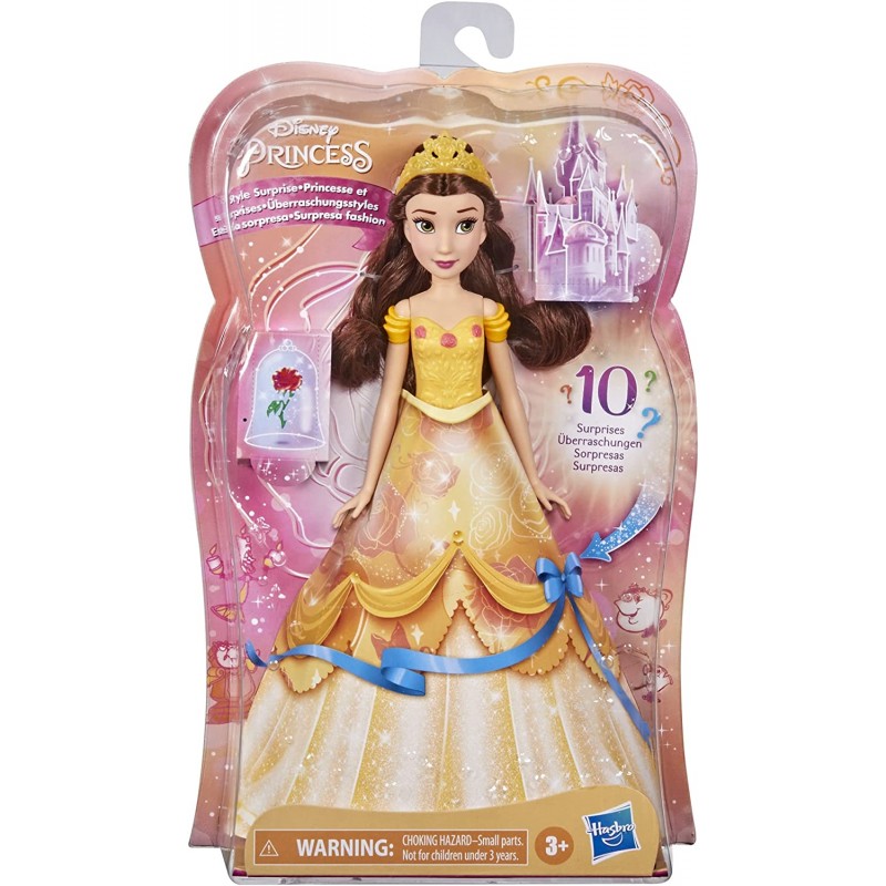 Hasbro Disney Princess Style Surprise Belle, bambola con 10 accessori segreti