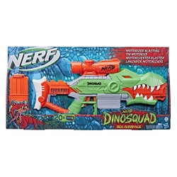 Hasbro - Nerf DinoSquad Rampage, Blaster motorizzato con caricatore, 20 Nerf, supporto per 10 dardi e design a forma di T-Rex, F
