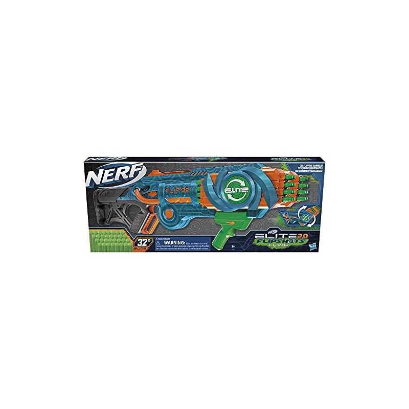 Hasbro - Nerf Elite 2.0 - Flipshots Flip-32, blaster con 32 canne porta dardi che si ribaltano per raddoppiare la potenza di lan