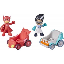 Hasbro - PJ Masks - Super pigiamini, Gufetta vs Romeo, macchine da corsa giocattolo per età prescolare, set con 2 veicoli e 2 pe