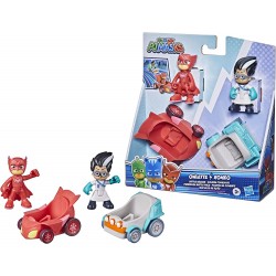 Hasbro - PJ Masks - Super pigiamini, Gufetta vs Romeo, macchine da corsa giocattolo per età prescolare, set con 2 veicoli e 2 pe