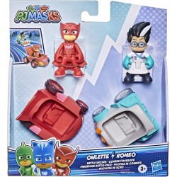 Hasbro - PJ Masks - Super pigiamini, Gufetta vs Romeo, macchine da corsa giocattolo per età prescolare, set con 2 veicoli e 2 pe