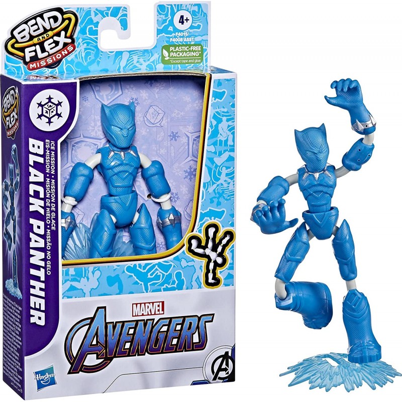 Hasbro - Marvel Avengers, Bend And Flex Missions, Black Panther Ice Mission, Action Figure Pieghevole da 15 cm, F40155X00