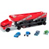 Hot Wheels Mega Trasportatore con Rimorchio, Playset con 6 Livelli Espandibili e 4 Macchinine Incluse, FPM81