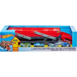 Hot Wheels Mega Trasportatore con Rimorchio, Playset con 6 Livelli Espandibili e 4 Macchinine Incluse, FPM81