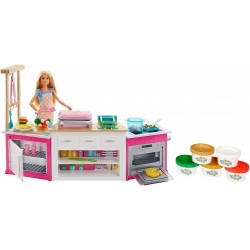 Barbie - Cucina da Sogno con Bambola, 5 Aree di Gioco, Pasta Modellabile, Luci e Suoni