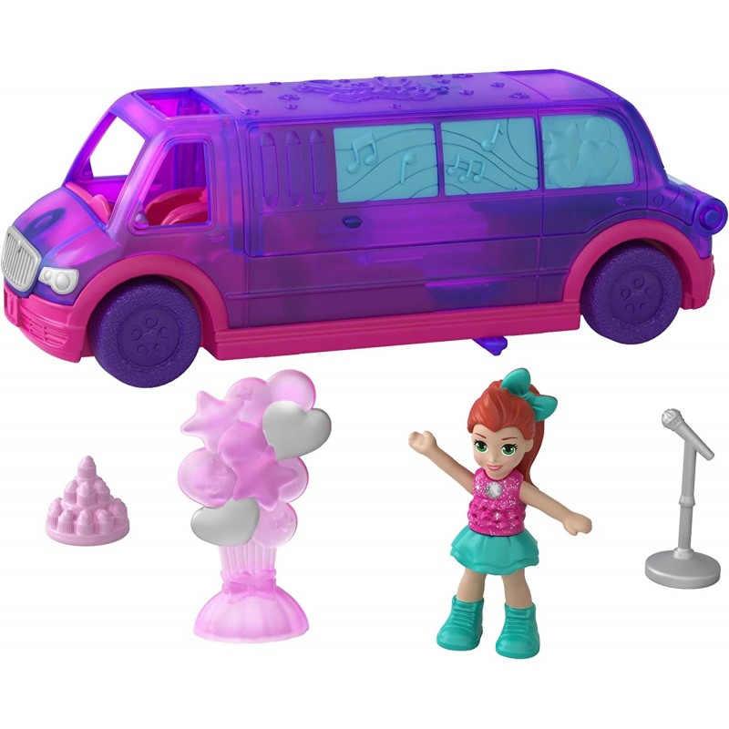 Polly Pocket Pollyville Party Limo with Play Areas, Lila Doll E More