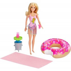 Barbie- Playset Bambola Bionda Pronta per la Festa in Piscina, con Accessori, GHT20