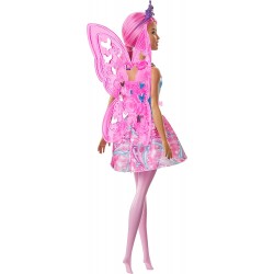 Barbie - Dreamtopia Fatina Bambola con Capelli Rosa, Ali e Coroncina, GJJ99