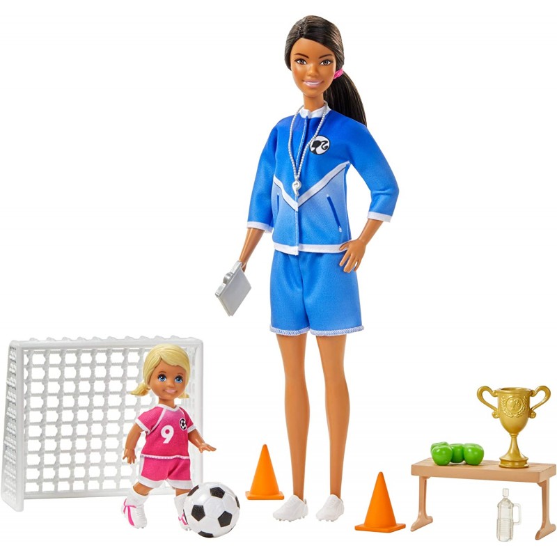 Barbie- Playset ​Allenatrice di Calcio con 2 Bambole e Accessori, GJM71