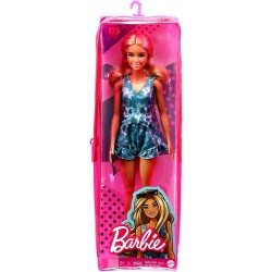 Barbie- Bambola Fashionistas Bionda con Vestitino Blu e Occhiali da Sole, GRB65