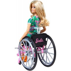 Barbie Fashionistas Bambola con Sedia a Rotelle, Lunghi Capelli Biondi e Tanti Accessori, Giocattolo per Bambini 3+Anni,GRB93