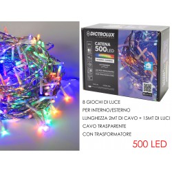 LUCI 500 LED MULTICOLOR PER ESTERNO CAVO 15mt TRASPARENTE