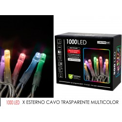 LUCI 1000 LED MULTICOLOR PER ESTERNO CAVO 15mt TRASPARENTE