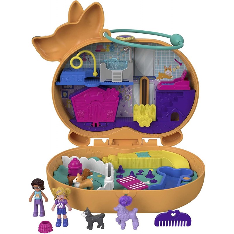 Polly Pocket Cofanetto Coccole Amici a 4 Zampe, con 2 Micro Bambole, Cagnolini e Accessori, GTN13