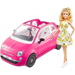 Mattel - Barbie - Bambola e Fiat 500, Veicolo Rosa a 4 Posti con Accessori,  Giocattolo per Bambini