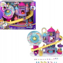Polly Pocket - Playset Lunapark dell Arcobaleno con 3 Giostre, 7 Aree di Gioco, 2 Micro Bambola Polly e Shani, 2 Unicorni e 25 S