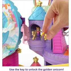 Polly Pocket - Playset Lunapark dell Arcobaleno con 3 Giostre, 7 Aree di Gioco, 2 Micro Bambola Polly e Shani, 2 Unicorni e 25 S