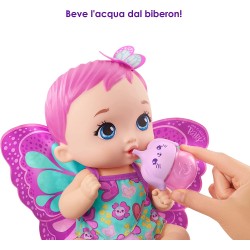 Mattel - My Garden Baby Bambola Junior Farfalla Rosa (30 cm) con Pannolino Riutilizzabile, Vestiti e Ali Rimovibili, Multicolore