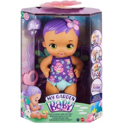 Mattel - My Garden Baby- Bambola Junior Farfalla Viola al Profumo di Gelsomino con Biberon a Forma di Coniglietto, Pannolino, Al