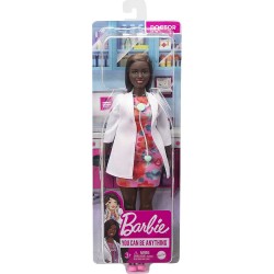 Mattel -Barbie - ​Bambola Dottoressa Castana Riccia con Stetoscopio, Vestiti e Accessori , Giocattolo per Bambini 3 + Anni, GYT2
