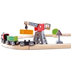 Hape - Cargo Delivery Loop Pista Treno con Gru e Set Locomotiva a Batteria, Multicolore, taglia unica, E3731