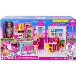 Mattel - Barbie - Playset Il Ristorante di Barbie con Bambola con Cappello Chef e Grembiule e Oltre 30 Accessori da Cucina, per 