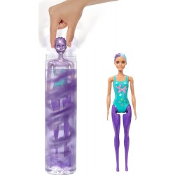 Mattel - Barbie Color Reveal Glitter, Bambola con Glitter Viola con 25 Sorprese e Tanti Accessori per Acconciature Capelli e a T