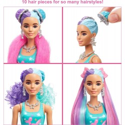 Mattel - Barbie Color Reveal Glitter, Bambola con Glitter Viola con 25 Sorprese e Tanti Accessori per Acconciature Capelli e a T