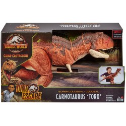 Mattel - Jurassic World - Dinosauro Carnotauro Toro Super Colossale da 91 cm con Apertura sulla Pancia, Mastica e Divora - HBY86