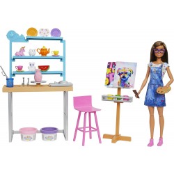 Mattel - Barbie Relax and Create Atelier - Playset con Bambola e Plastilina per Vasi e Pittura - 25+ Accessori - Alta 29 cm - HC