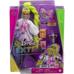 Barbie - Extra Bambola Snodata con Lunghissimi Capelli Verde Fluo, con Pappagallino e Accessori, HDJ44