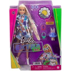 Barbie Extra - Bambola Snodata con Coniglietto - Vestiti alla moda - 15 Accessori Ciocca con Cuoricini Viola HDJ45
