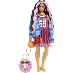 Barbie - Extra Bambola Snodata Capelli con Ciocche Rosa, con Maglia - Cagnolino e Accessori, HDJ46