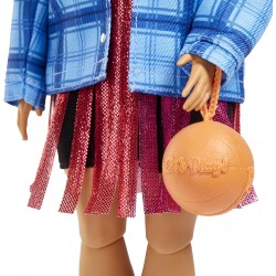 Barbie - Extra Bambola Snodata Capelli con Ciocche Rosa, con Maglia - Cagnolino e Accessori, HDJ46