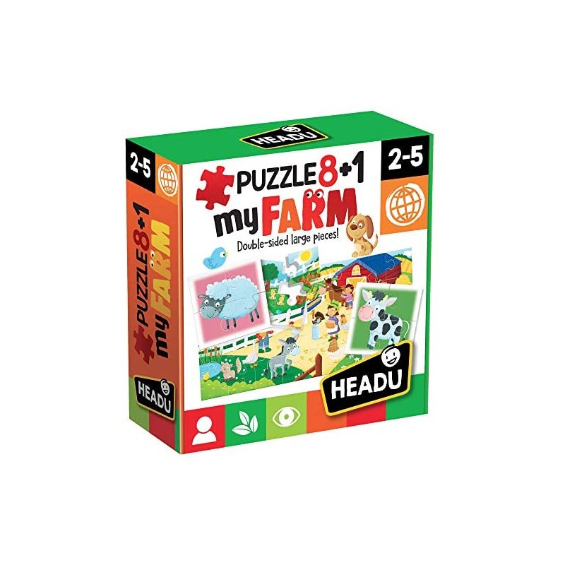 Headu- Farm Puzzle 8+1, Multicolore, IT20867