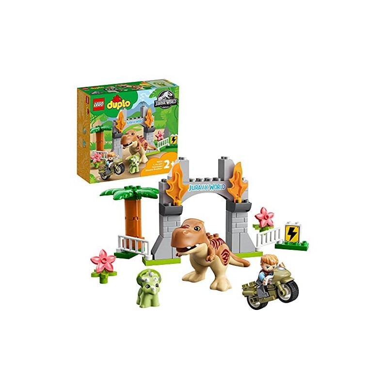 LEGO DUPLO Jurassic World Fuga del T. rex e del Triceratopo, Dinosauri Giocattolo, Costruzioni per Bambini di 2 Anni, 10939