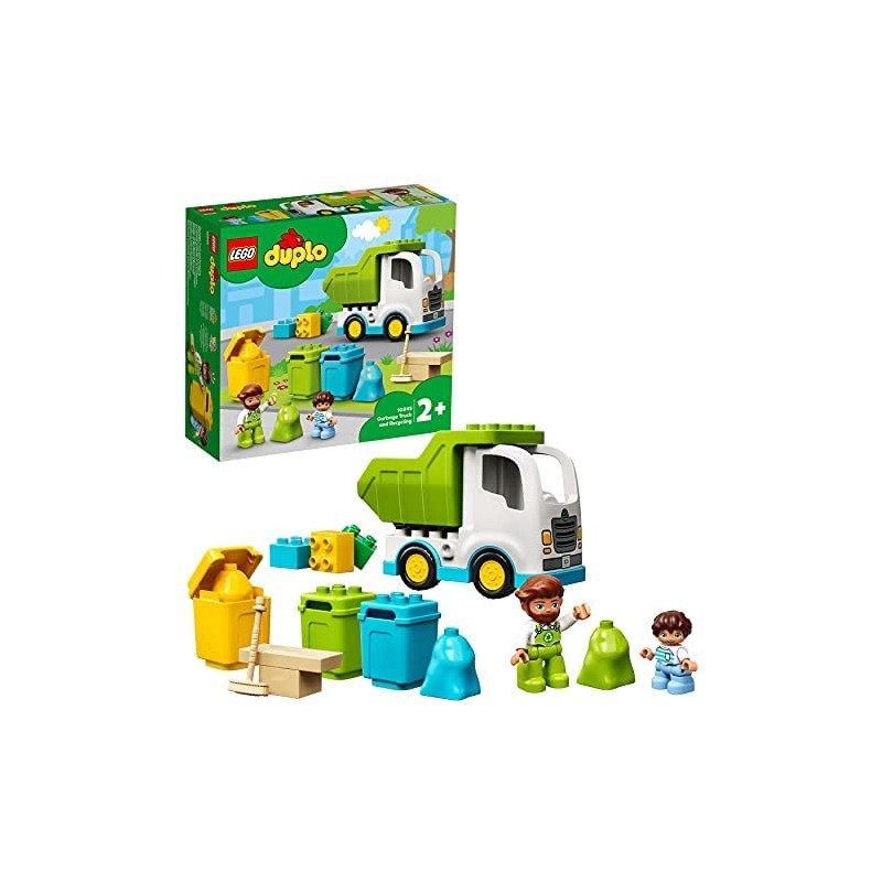 LEGO DUPLO Town Camion della Spazzatura e Riciclaggio, Giocattoli Educativi per Bambini di 2 Anni con 2 Minifigure, 10945