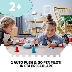 LEGO DUPLO Town Auto da Corsa, Set Macchine Giocattolo per Bambini di 2 Anni con 2 Automobili Push-and-Go, 10947